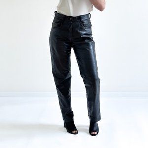 SOLD Vintage 90’s Black Genuine Leather Classic Straight Leg Pants size 8 or